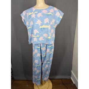 VTG Reyn Spooner Womens S Two Piece Set Hawaiian Blue Floral Print Aloha 60s 70s